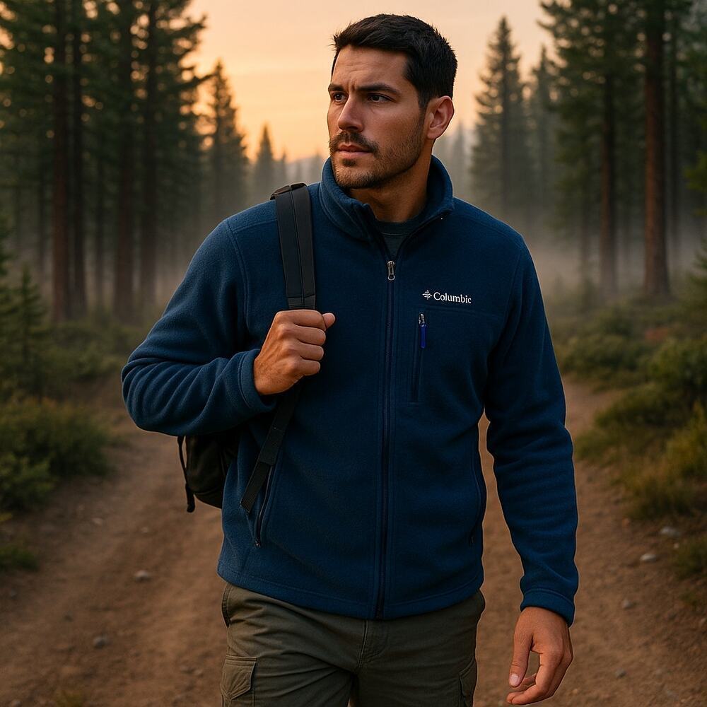 Columbia Men's Full Zip Navy Blue Fleece Jacket Size M Outdoor Hiking Layer